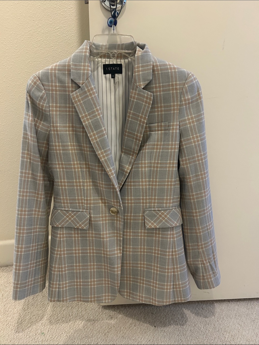 1. State Plaid Blazer in Grey and Yellow